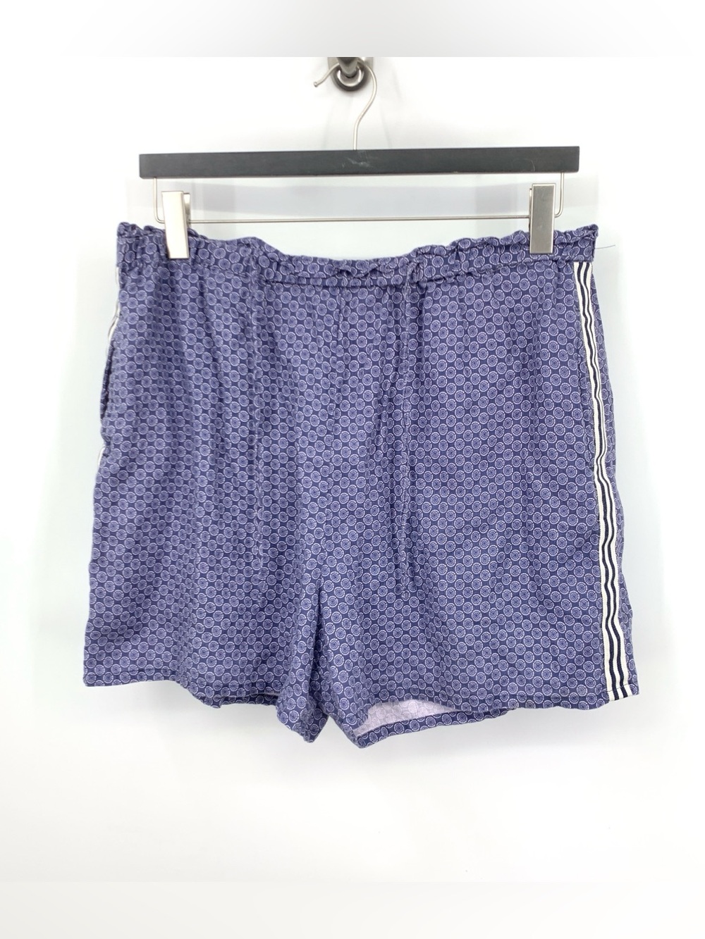 JW Johnny Was Los Angeles Women Size XL Shorts Blue Print 100% Linen Drawstring